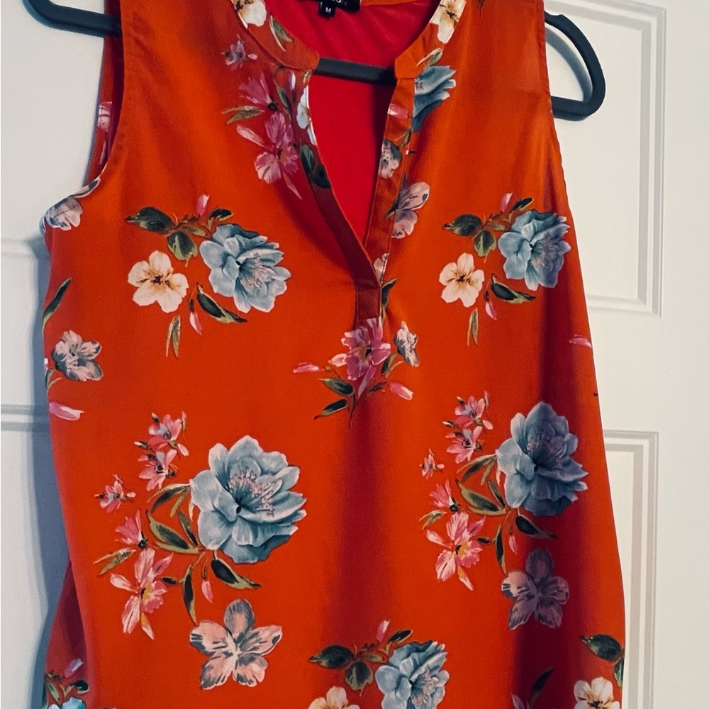 Floral Sleeveless Top - Coral and Blue